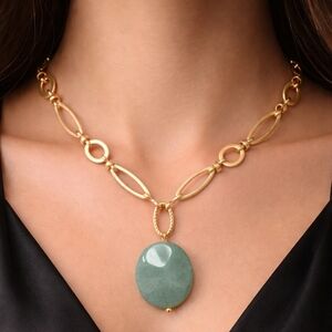 Green Aventurine Pendant Necklace Genuine Gemstone Statement Necklace